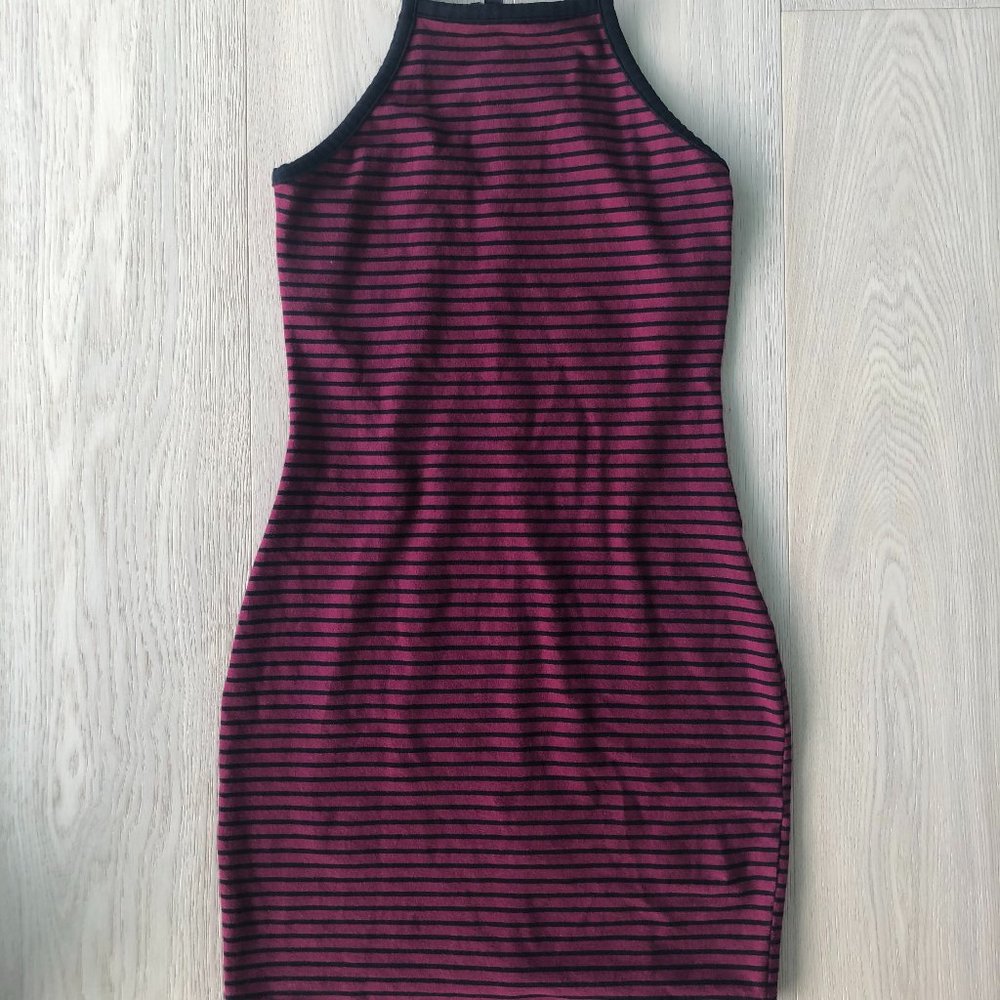 Magenta/Maroon Black striped Dress by Express - size XS